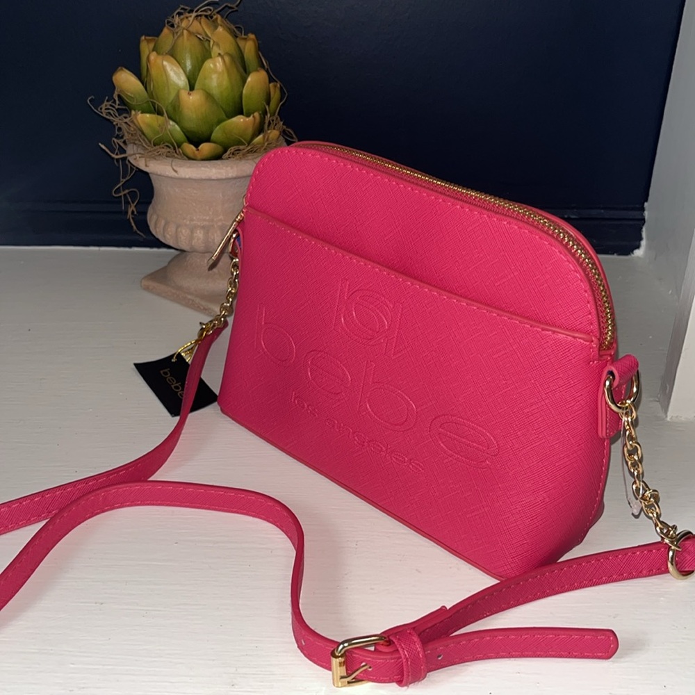 NEW BEBE “Polly” Dome-Shaped Crossbody BARBIE BRIGHT RASPBERRY PINK - Picture 16 of 17